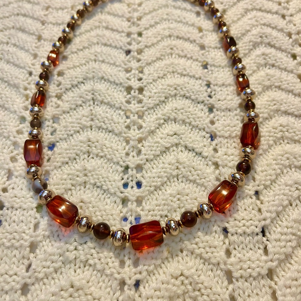 Beaded Amber and Silver-Tone Necklace - Women Jewelry